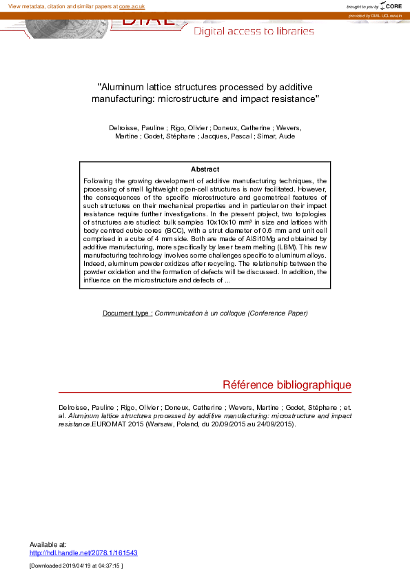 (PDF) Aluminum lattice structures processed by additive manufacturing ...