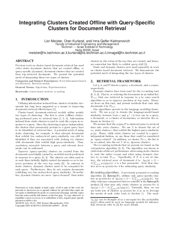 (PDF) Integrating clusters created offline with query-specific clusters ...