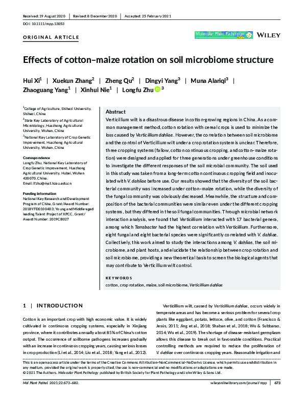(PDF) Effects of cotton–maize rotation on soil microbiome structure
