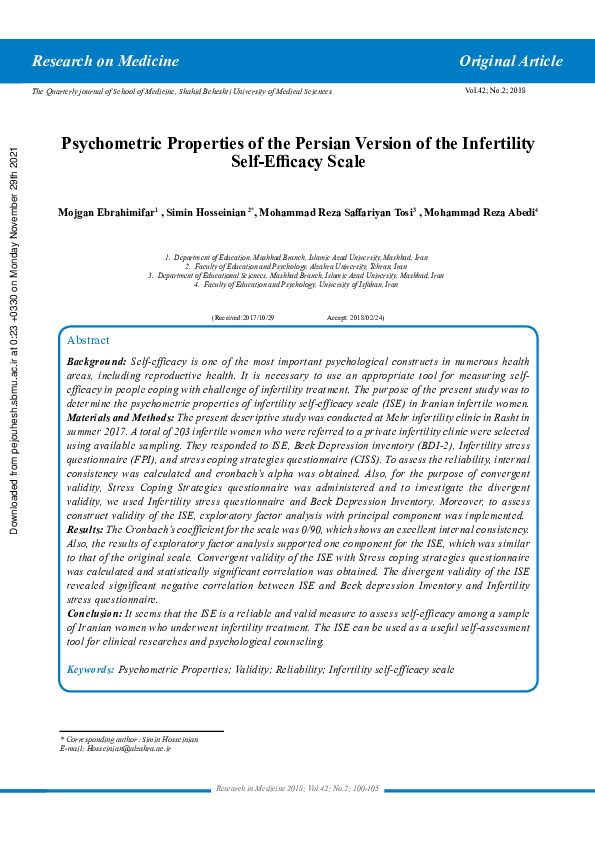 (PDF) Psychometric properties of the Persian version of the Infertility ...