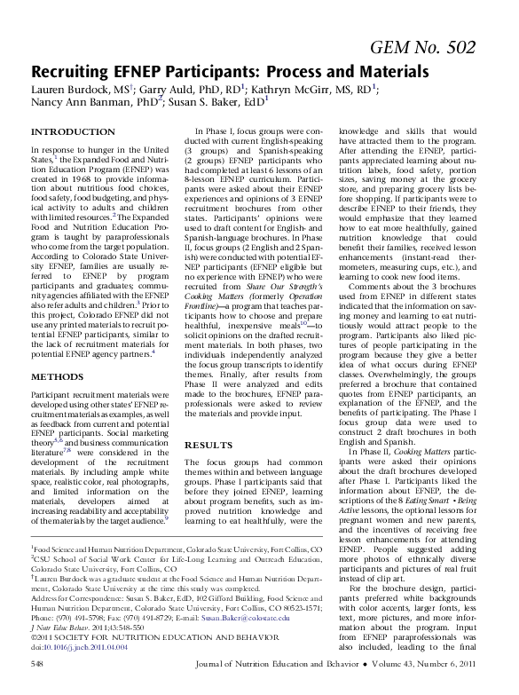 (PDF) Recruiting EFNEP Participants: Process and Materials