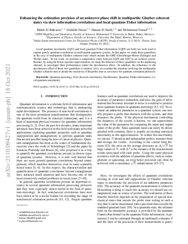 (PDF) Enhancing the estimation precision of an unknown phase shift in ...