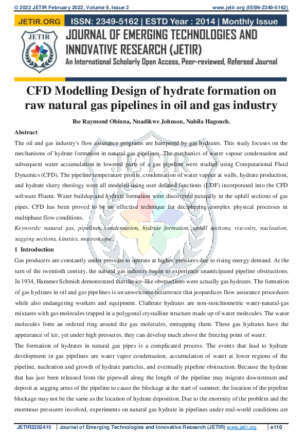 (PDF) CFD Modelling Design of hydrate formation on raw natural gas ...