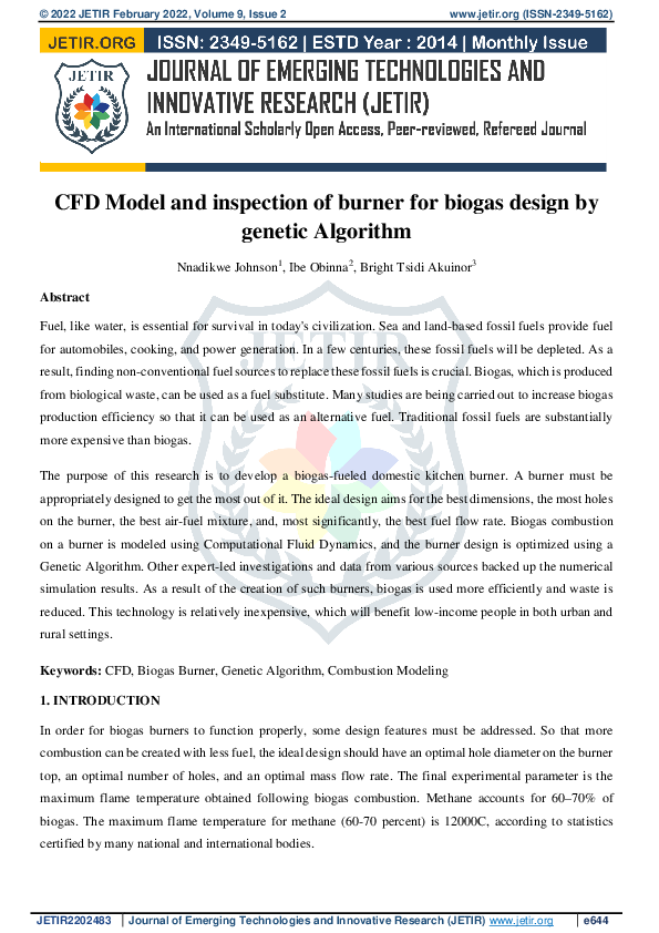 (PDF) CFD Model and inspection of burner for biogas design by genetic ...