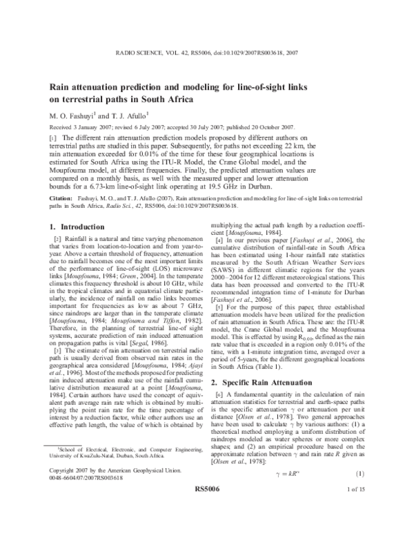 (PDF) Rain attenuation prediction and modeling for line-of-sight links ...