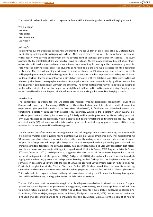 (PDF) The use of virtual reality simulation to improve technical skill ...