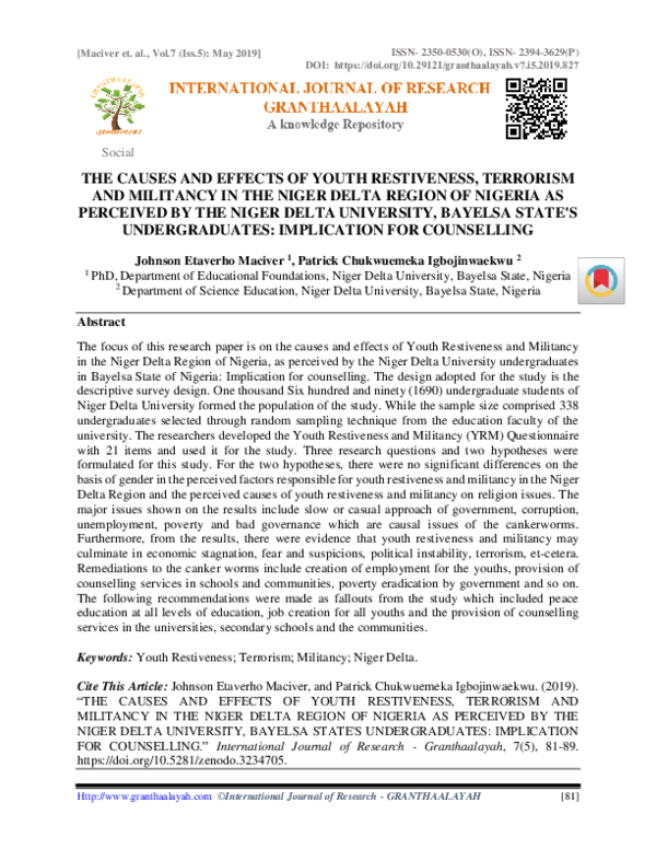 (PDF) The Causes and Effects of Youth Restiveness, Terrorism and ...