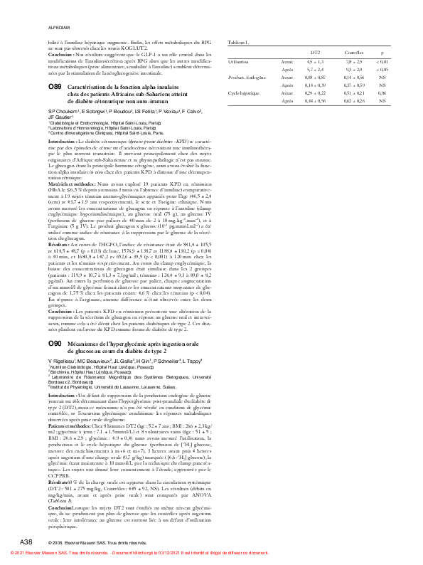 (PDF) O89 Caractérisation de la fonction alpha insulaire chez des ...
