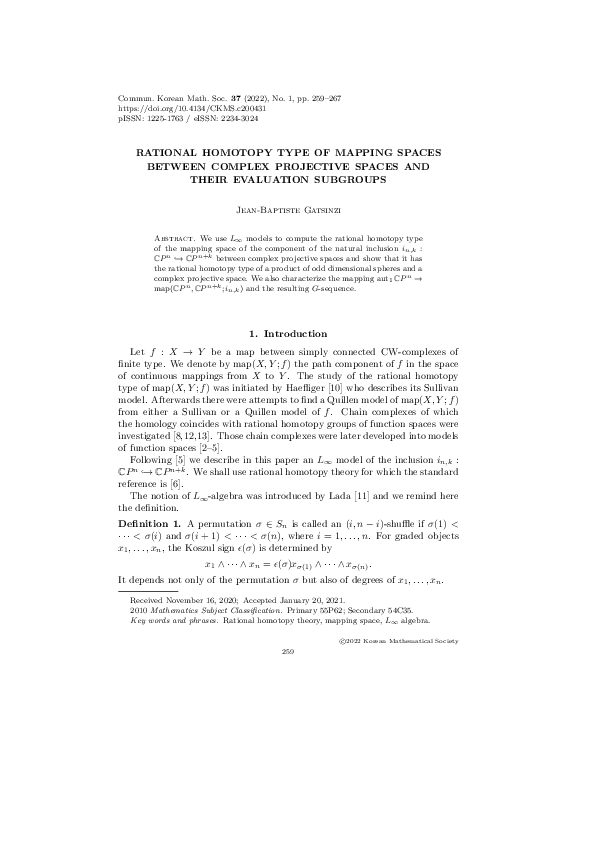 (PDF) Rational Homotopy Type of Mapping Spaces Between Complex