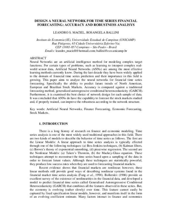 (PDF) Design a Neural Network for Time Series Financial Forecasting ...