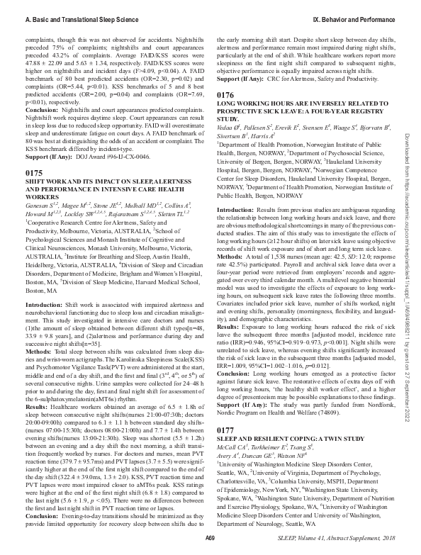 (PDF) 0175 Shift Work and its Impact on Sleep, Alertness and ...