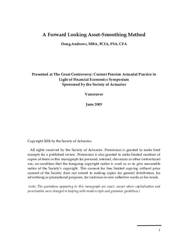 (PDF) A Forward Looking Asset-Smoothing Method