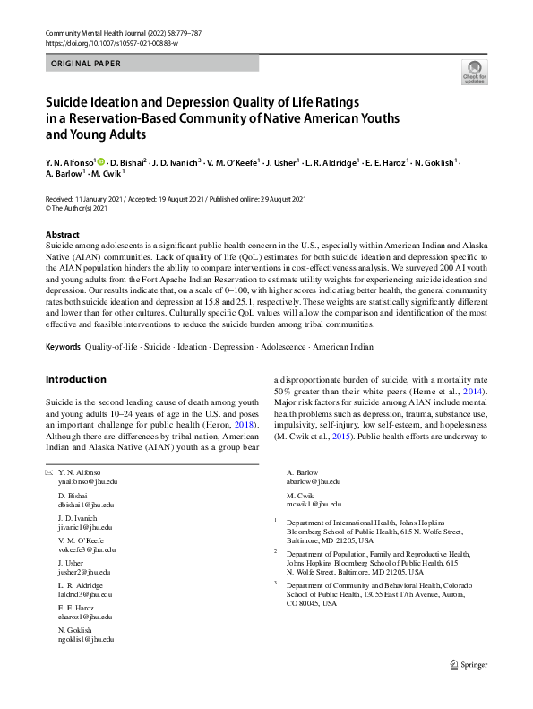 (PDF) Suicide Ideation and Depression Quality of Life Ratings in a ...