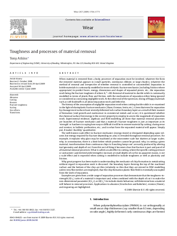 (PDF) Toughness and processes of material removal