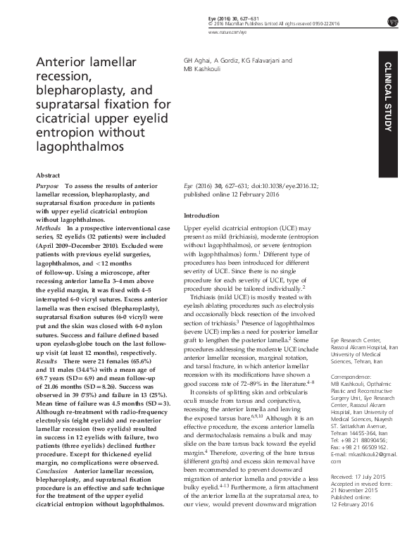 (PDF) Anterior lamellar recession, blepharoplasty, and supratarsal ...