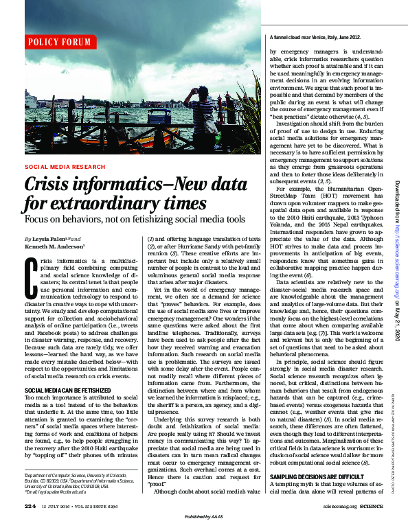 (PDF) Crisis informatics—New data for extraordinary times
