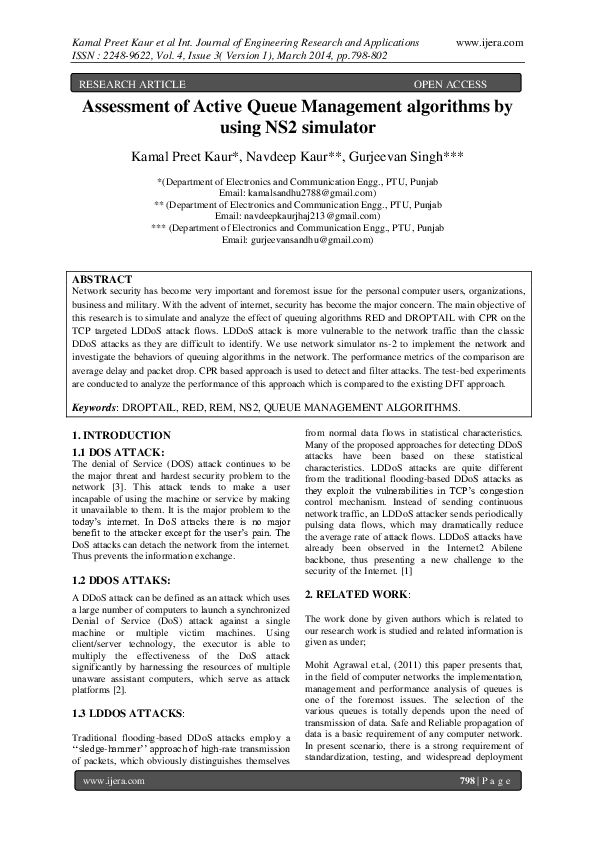 (PDF) Assessment of Active Queue Management algorithms by using NS2 ...