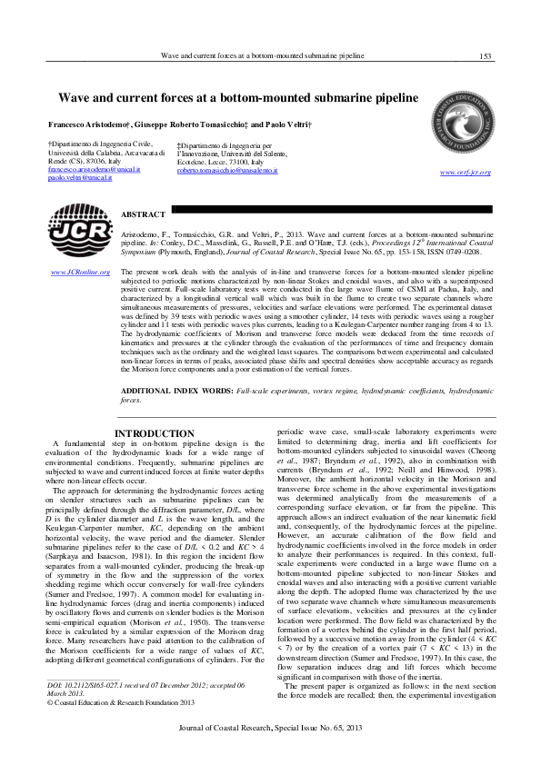 (PDF) Wave and current forces at a bottom-mounted submarine pipeline