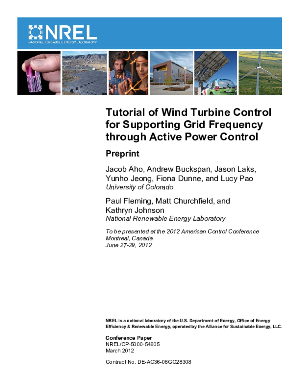 (PDF) A tutorial of wind turbine control for supporting grid frequency