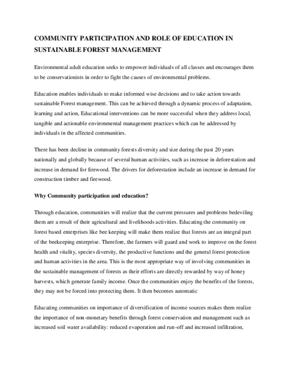 (PDF) COMMUNITY PARTICIPATION AND ROLE OF EDUCATION IN SUSTAINABLE ...