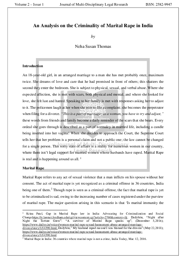 (PDF) An Analysis on the Criminality of Marital Rape in India