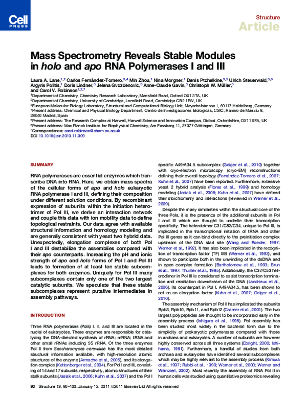 (PDF) Mass Spectrometry Reveals Stable Modules in holo and apo RNA ...
