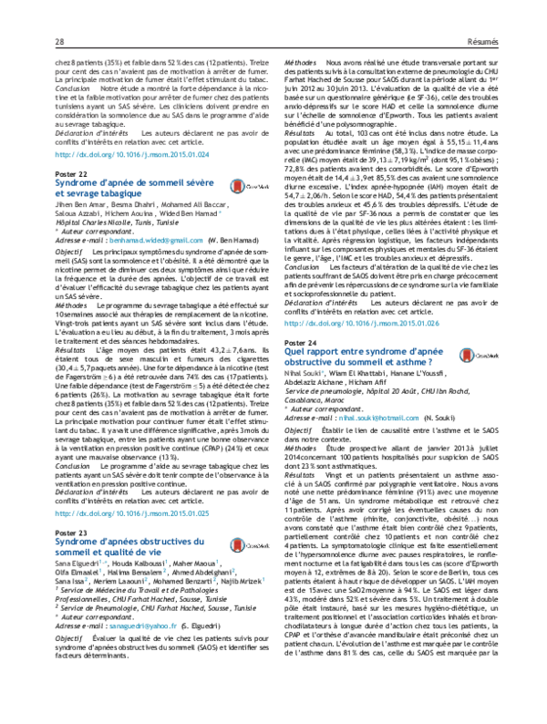 (PDF) Syndrome d’apnées obstructives du sommeil et qualité de vie