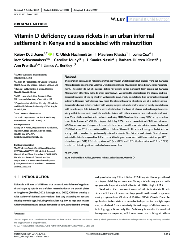 (PDF) Vitamin D deficiency causes rickets in an urban informal ...