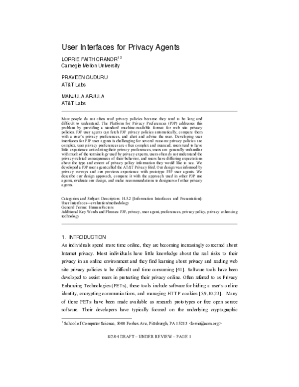 (PDF) User interfaces for privacy agents