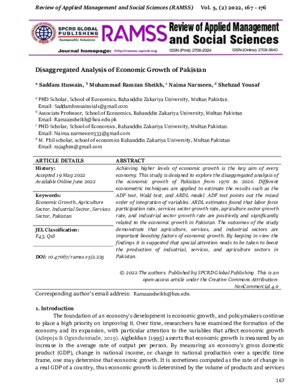 (PDF) Disaggregated Analysis of Economic Growth of Pakistan