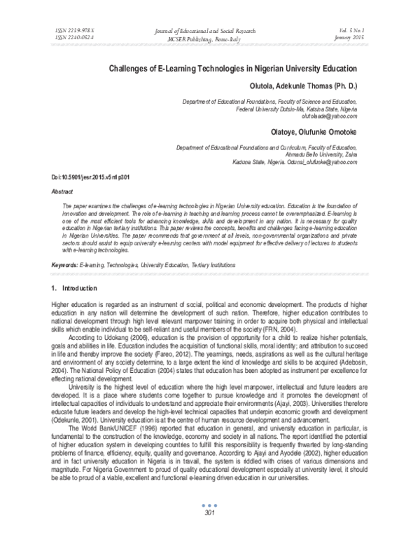 (PDF) Challenges of E-Learning Technologies in Nigerian University ...