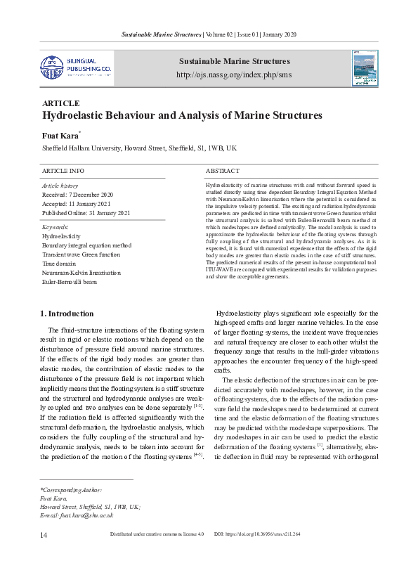 (PDF) Hydroelastic behaviour and analysis of marine structures