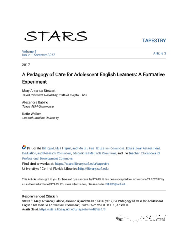 (PDF) A Pedagogy of Care for Adolescent English Learners: A Formative ...