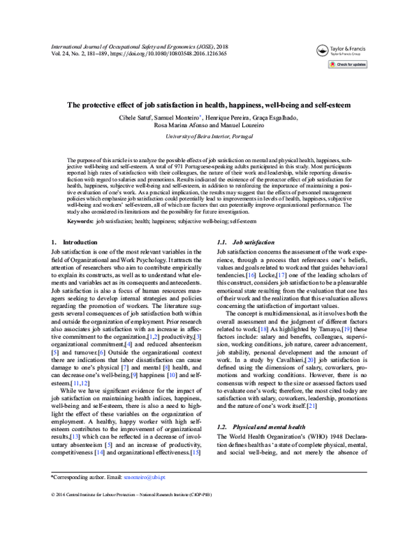(PDF) The protective effect of job satisfaction in health, happiness ...