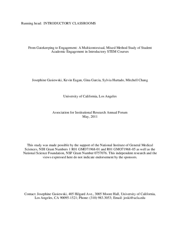 (PDF) Running head: INTRODUCTORY CLASSROOMS From Gatekeeping to ...