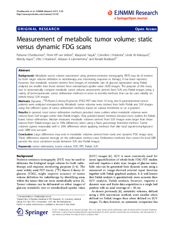 (PDF) Measurement of metabolic tumor volume: static versus dynamic FDG ...