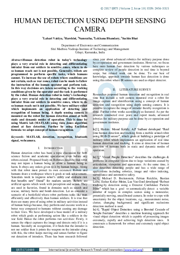 (PDF) Human Detection Using Depth Sensing Camera