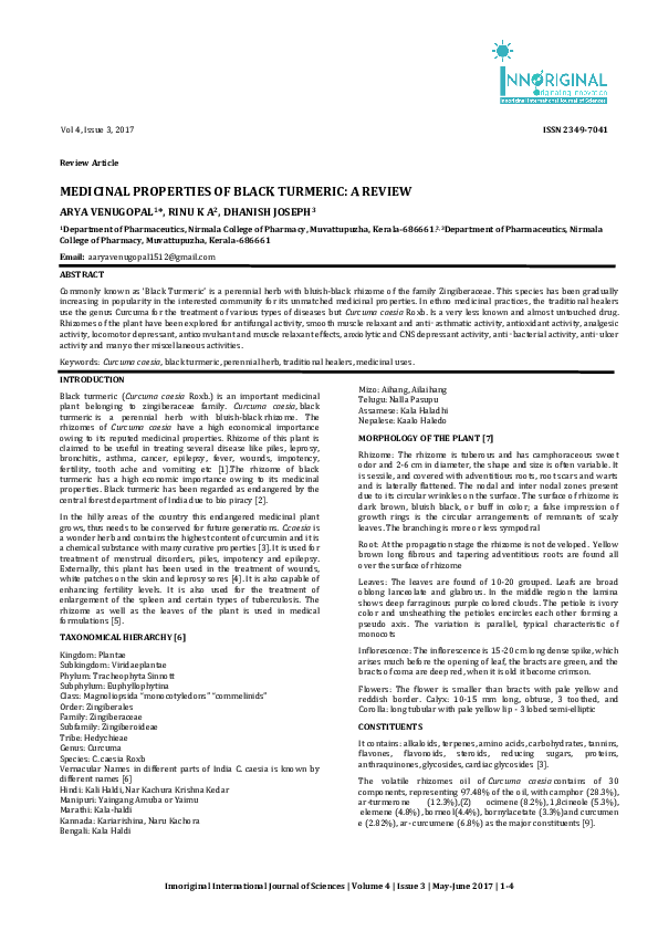 (PDF) Medicinal Properties of Black Turmeric: A Review