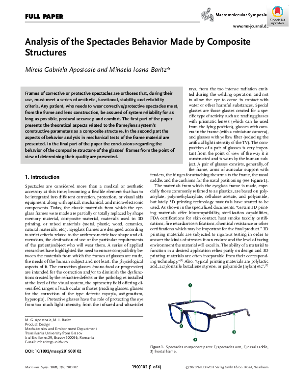(PDF) Analysis of the Spectacles Behavior Made by Composite Structures