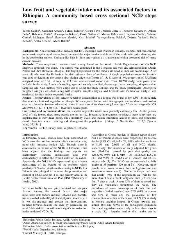 (PDF) Addis Ababa Ethiopia; 4 World Health Organization, Ethiopia; 5