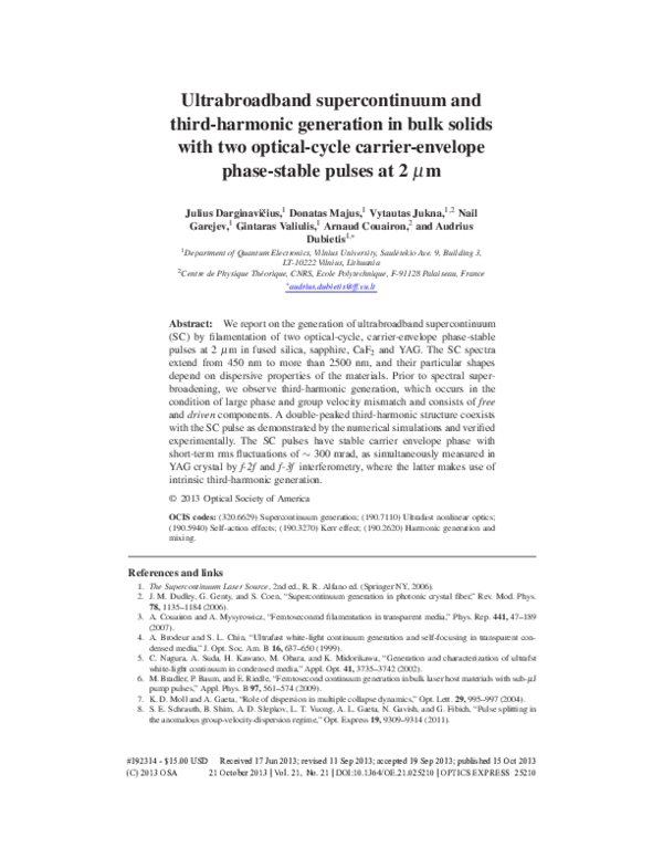 (PDF) Ultrabroadband supercontinuum and third-harmonic generation in ...