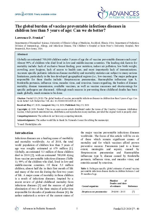 (PDF) The global burden of vaccine preventable infectious diseases in ...