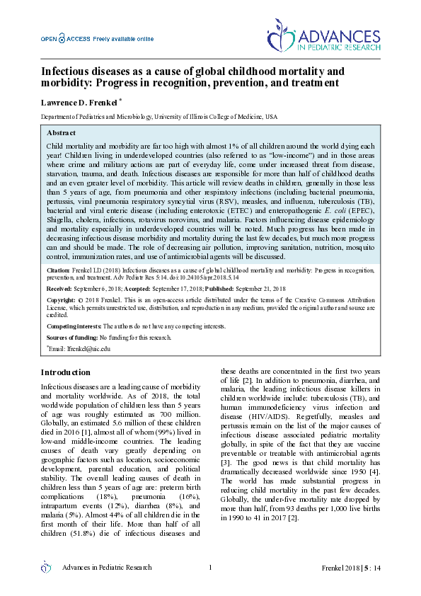 (PDF) Infectious diseases as a cause of global childhood mortality and ...