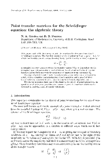 (PDF) Point transfer matrices for the Schrödinger equation: the ...