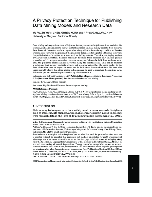 (PDF) A privacy protection technique for publishing data mining models ...