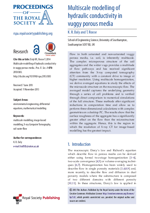 (PDF) Multiscale modelling of hydraulic conductivity in vuggy porous media