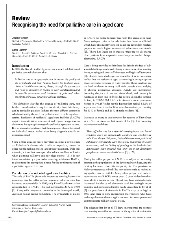 (PDF) Recognising the need for palliative care in aged care