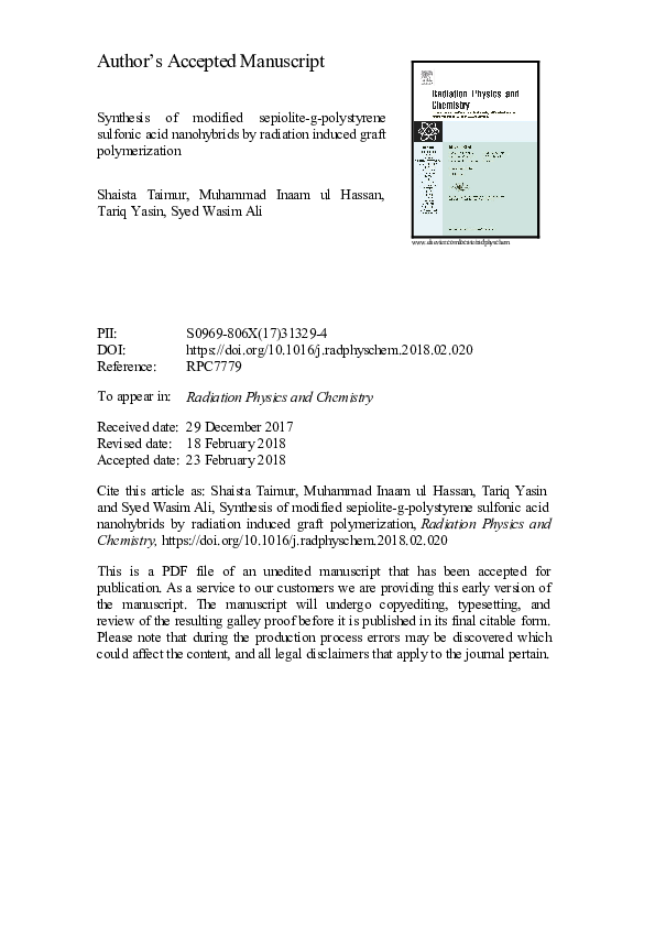 (PDF) Synthesis of modified sepiolite-g-polystyrene sulfonic acid ...