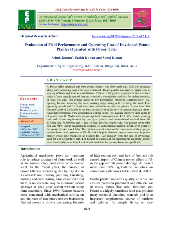 (PDF) Evaluation of Field Performance and Operating Cost of Developed ...
