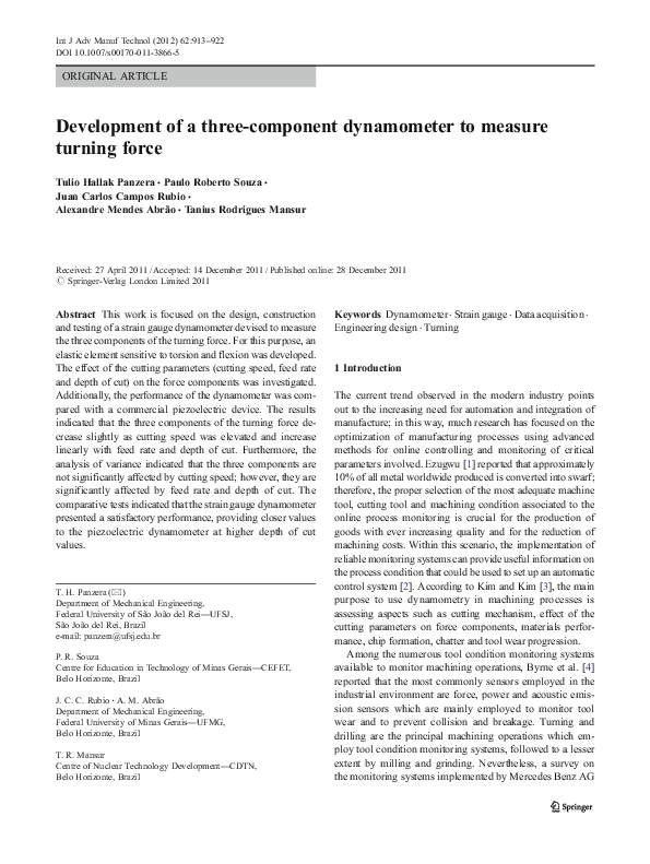 (PDF) Development of a three-component dynamometer to measure turning force